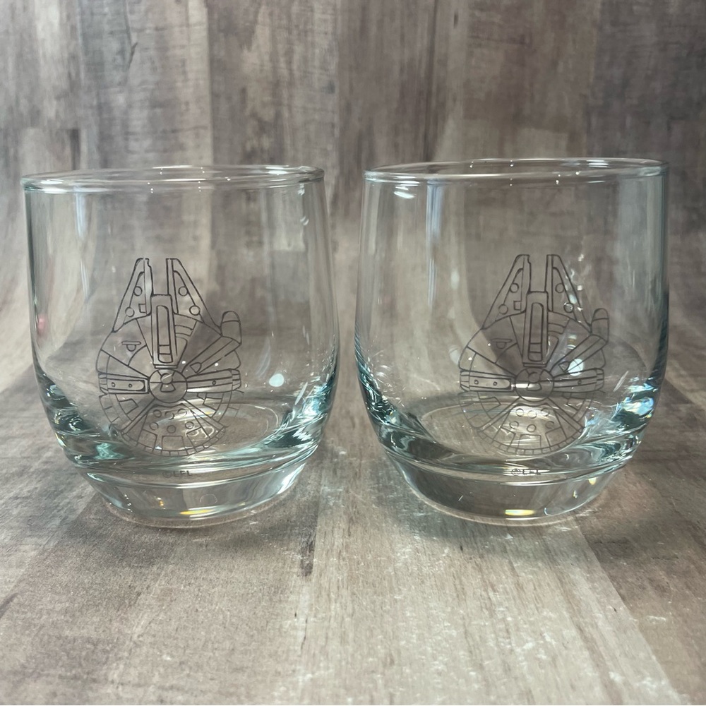 Set of 2 Star Wars Millennium Falcon Cocktail Glass Set 10 oz Whiskey Heavy Base